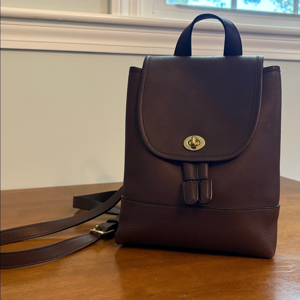Coach Dark Brown Leather Bacpack with Gold Accents